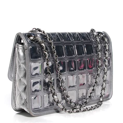 CHANEL Vinyl Large Ice Cube Flap Silver.